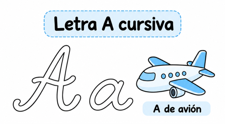 Letra A cursiva para imprimir gratis: practica su trazo con avión