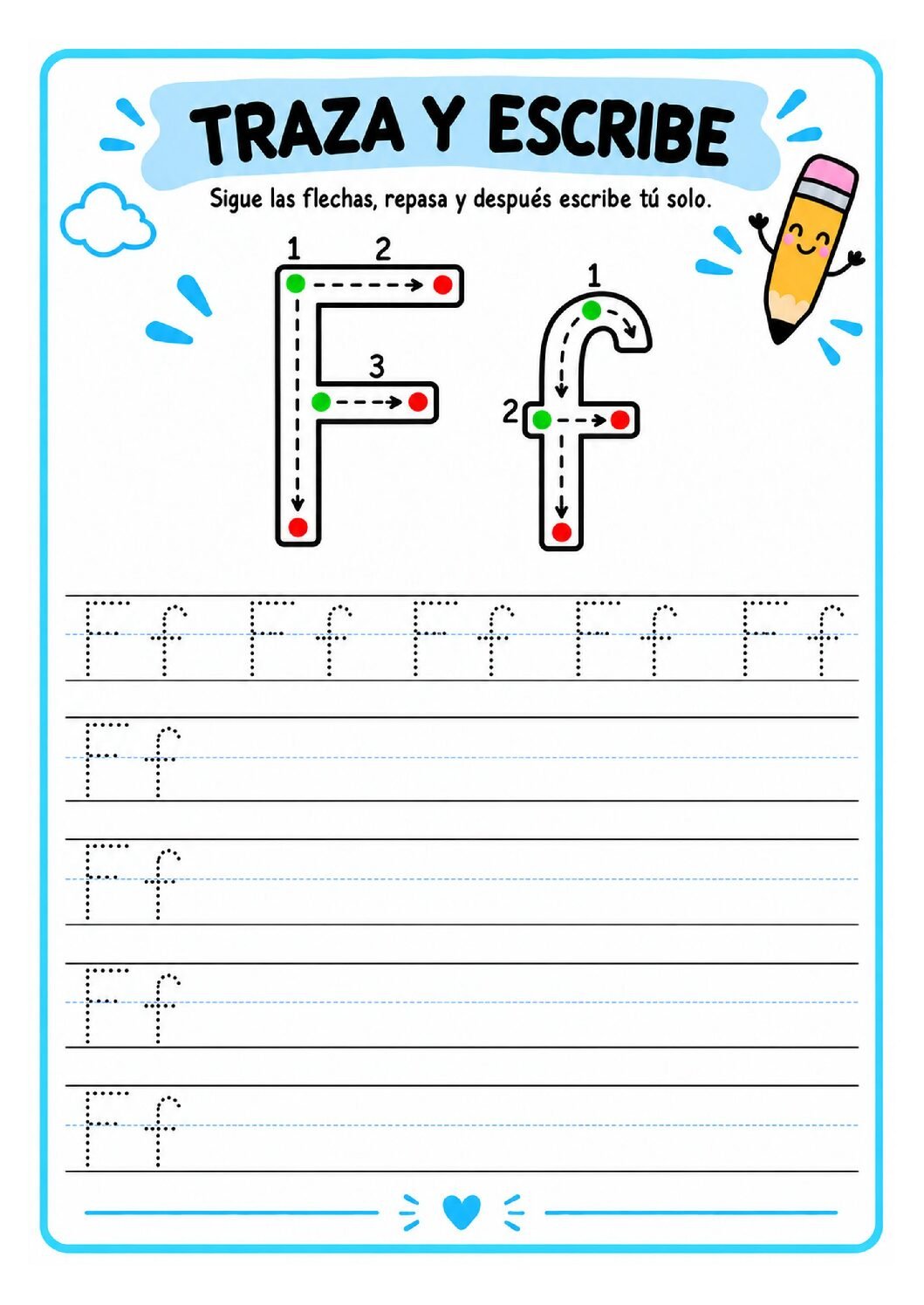 Letra F imprenta para imprimir gratis: practica el trazo con foca