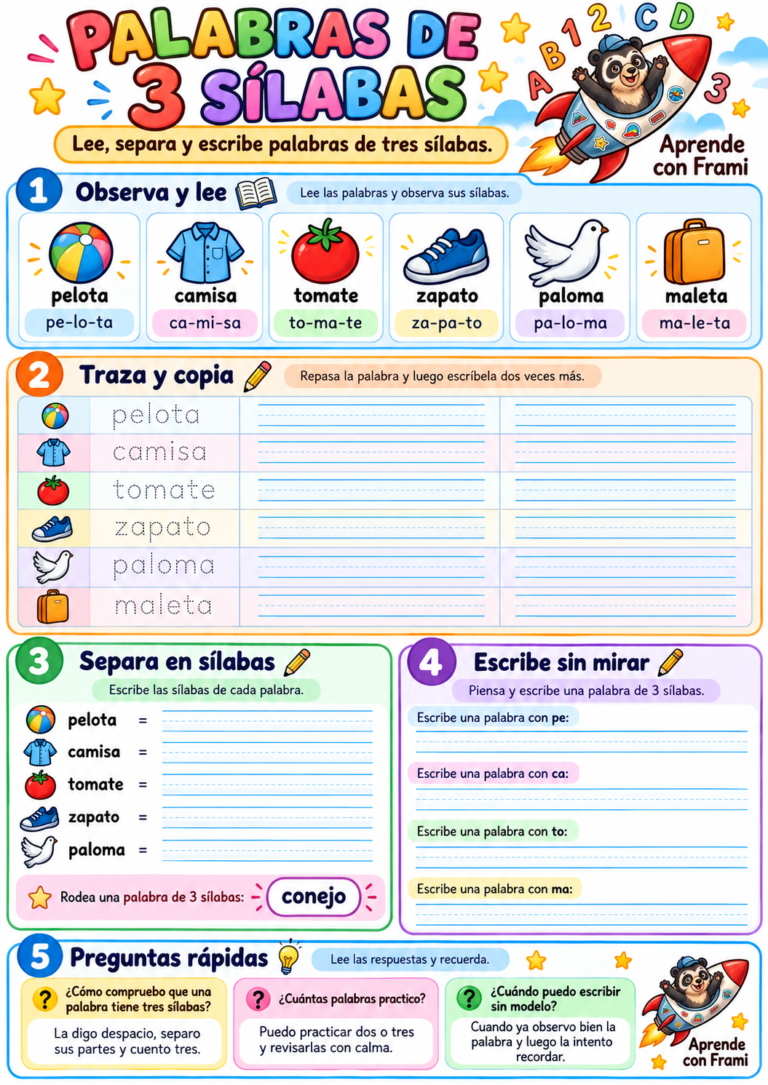 Palabras de 3 sílabas para imprimir: práctica de escritura y caligrafía