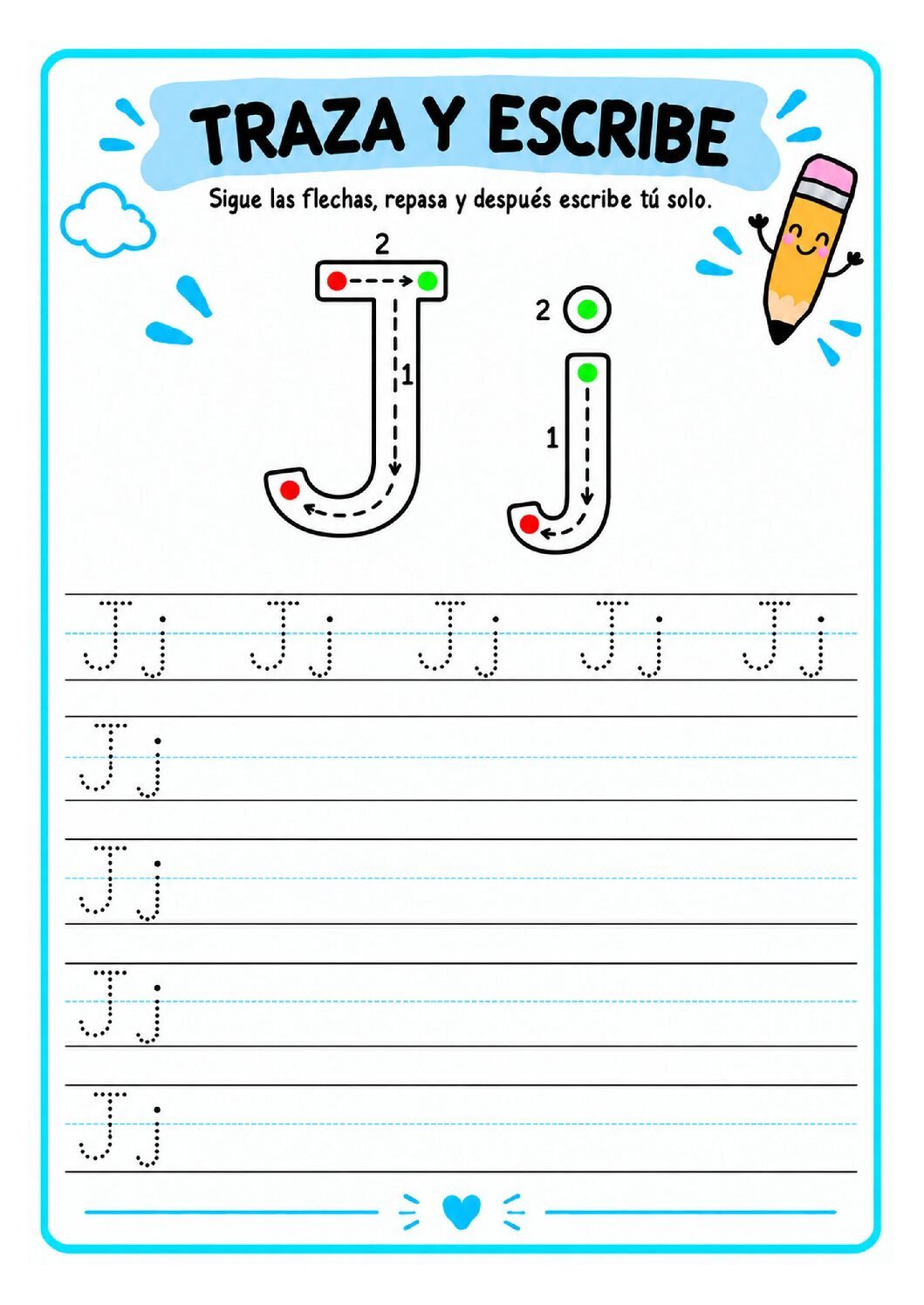 Letra J imprenta para imprimir gratis: practica el trazo con jirafa