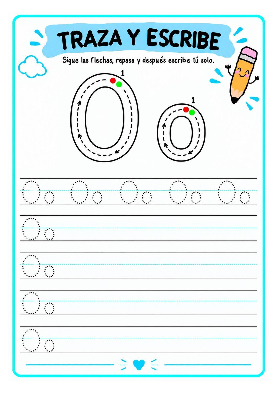 Letra O imprenta para imprimir gratis: práctica de trazos con oso