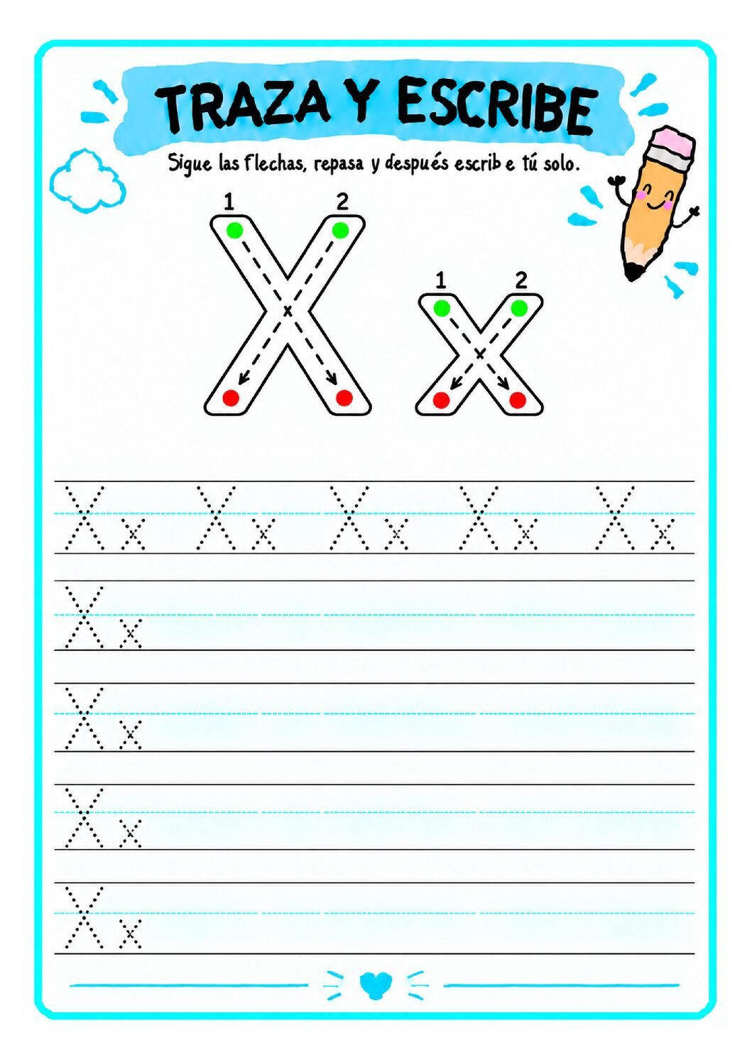 Letra X imprenta para imprimir gratis: práctica de escritura con xilófono