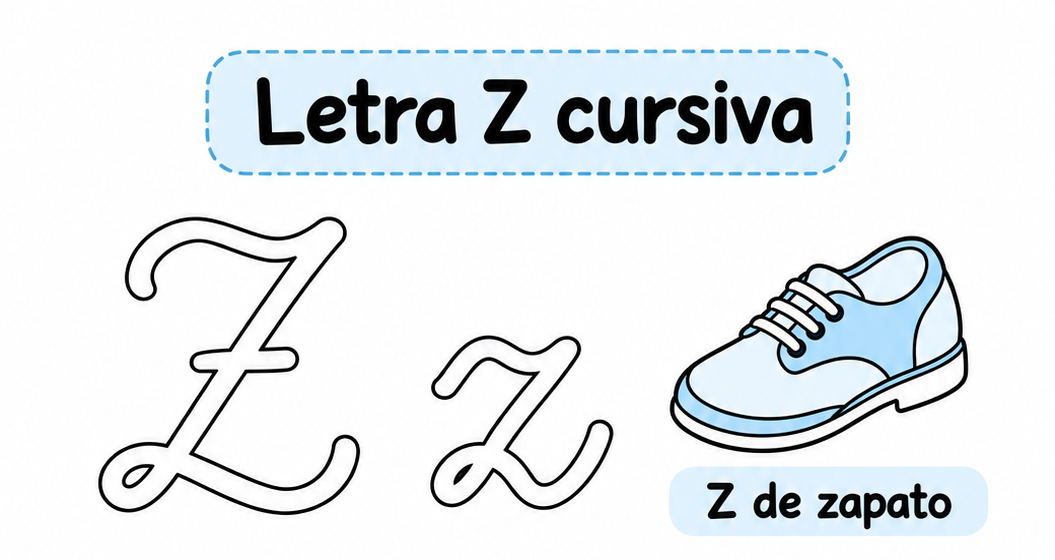 Letra Z cursiva para imprimir gratis: practica la escritura de zapato