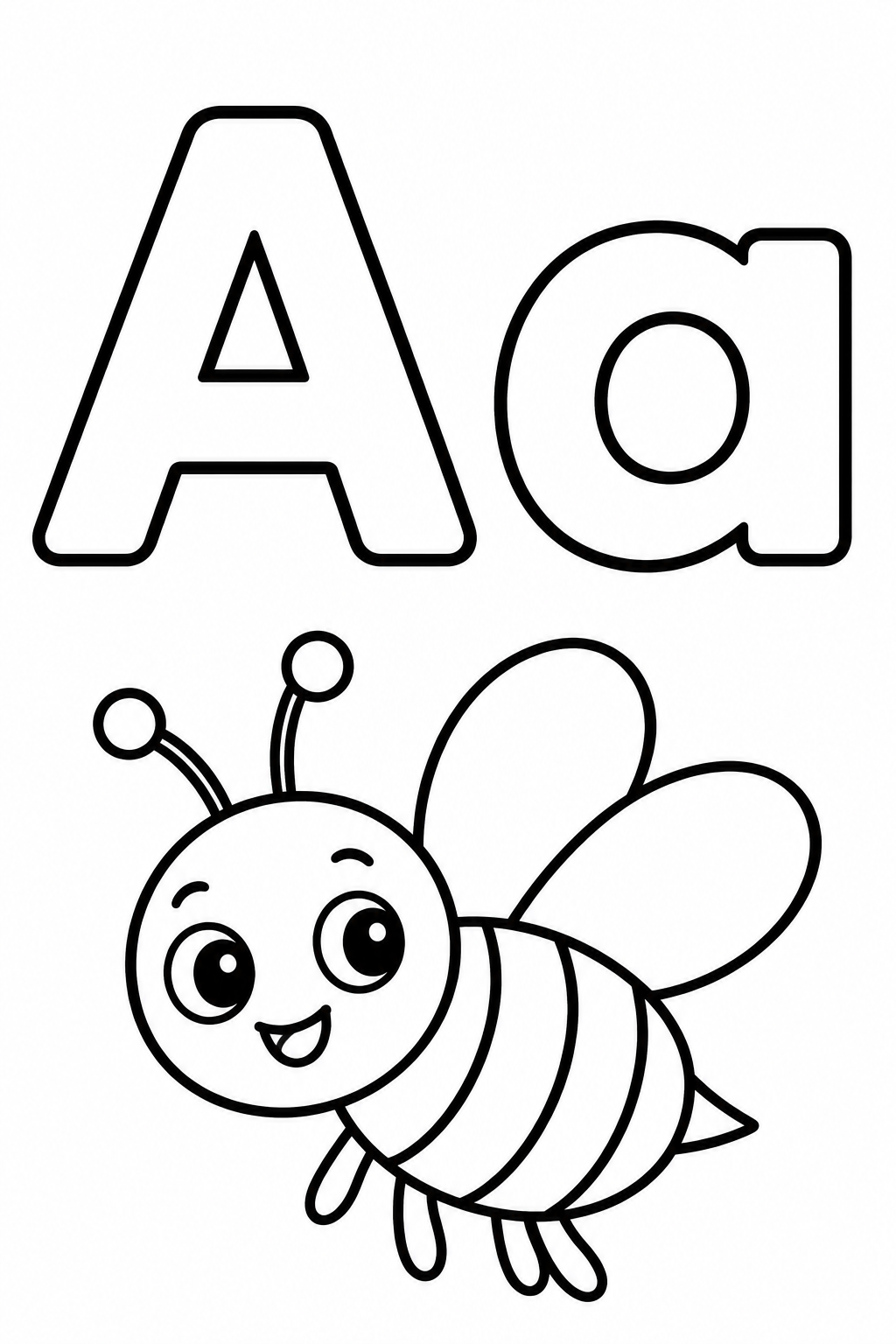 Letra A para colorear: mayúscula, minúscula y abeja
