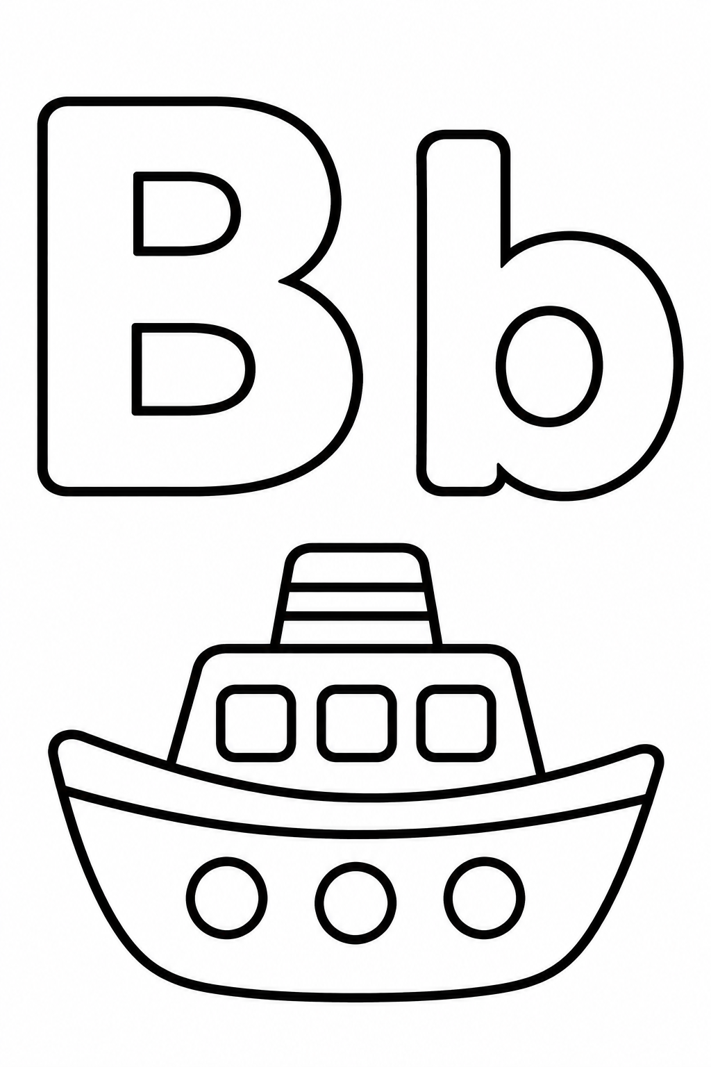 Letra B para colorear: mayúscula, minúscula y barco