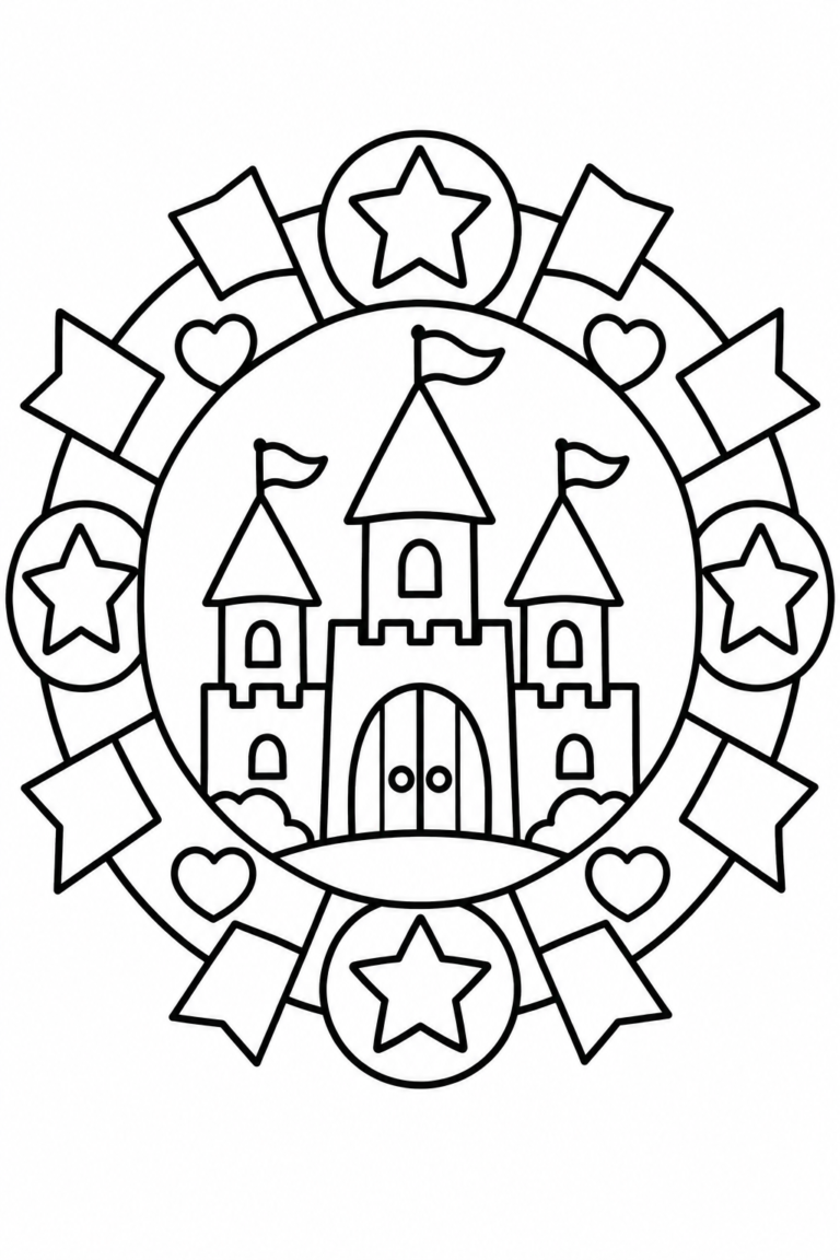 Castillo para colorear para niños: mandala imprimible