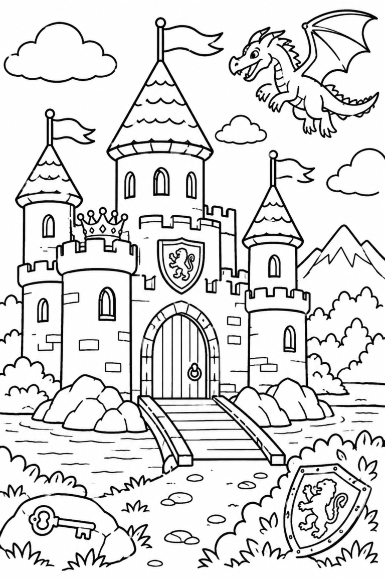 Pinta y busca en el castillo: lámina para colorear e imprimir