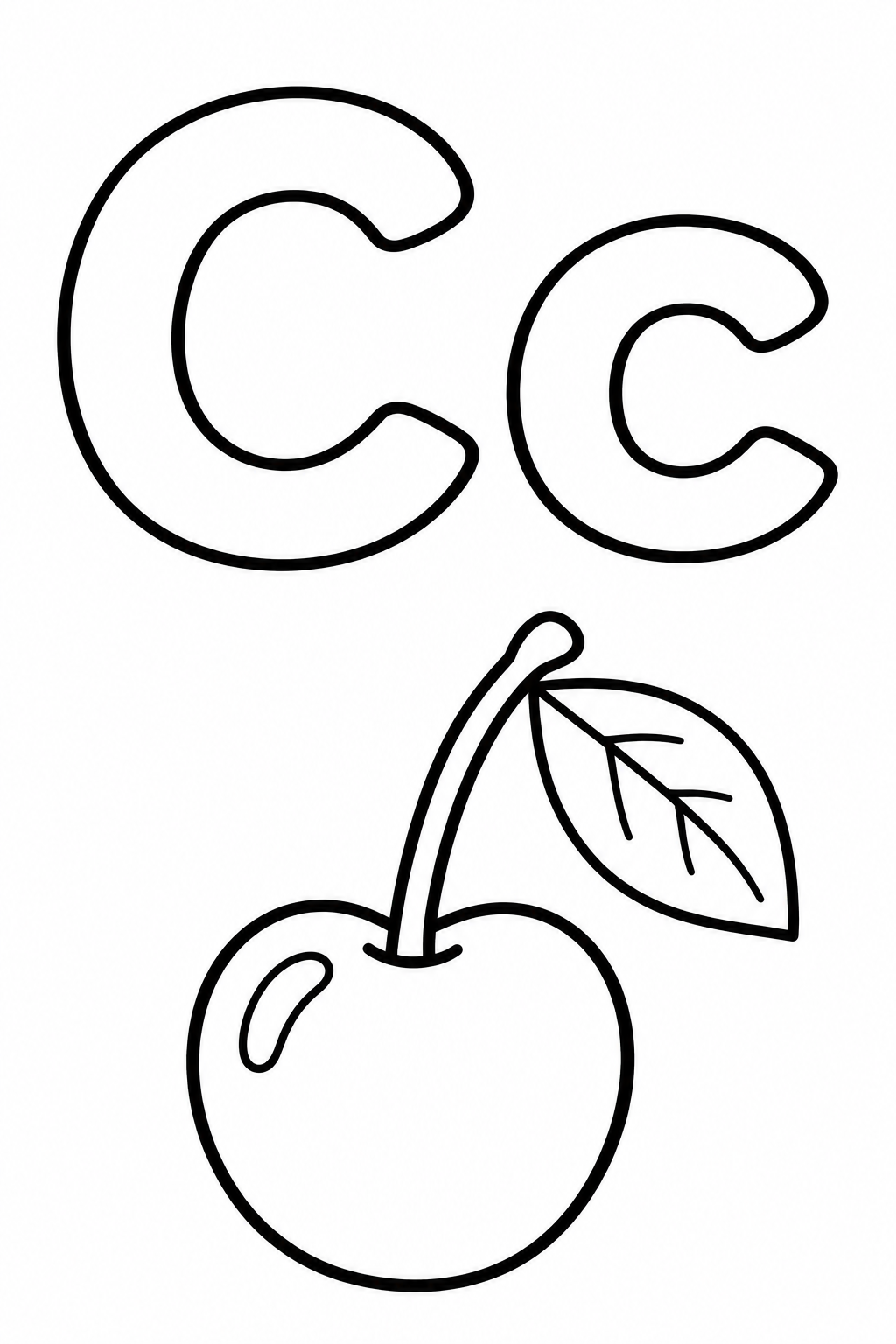 Letra C para colorear: mayúscula, minúscula y cereza