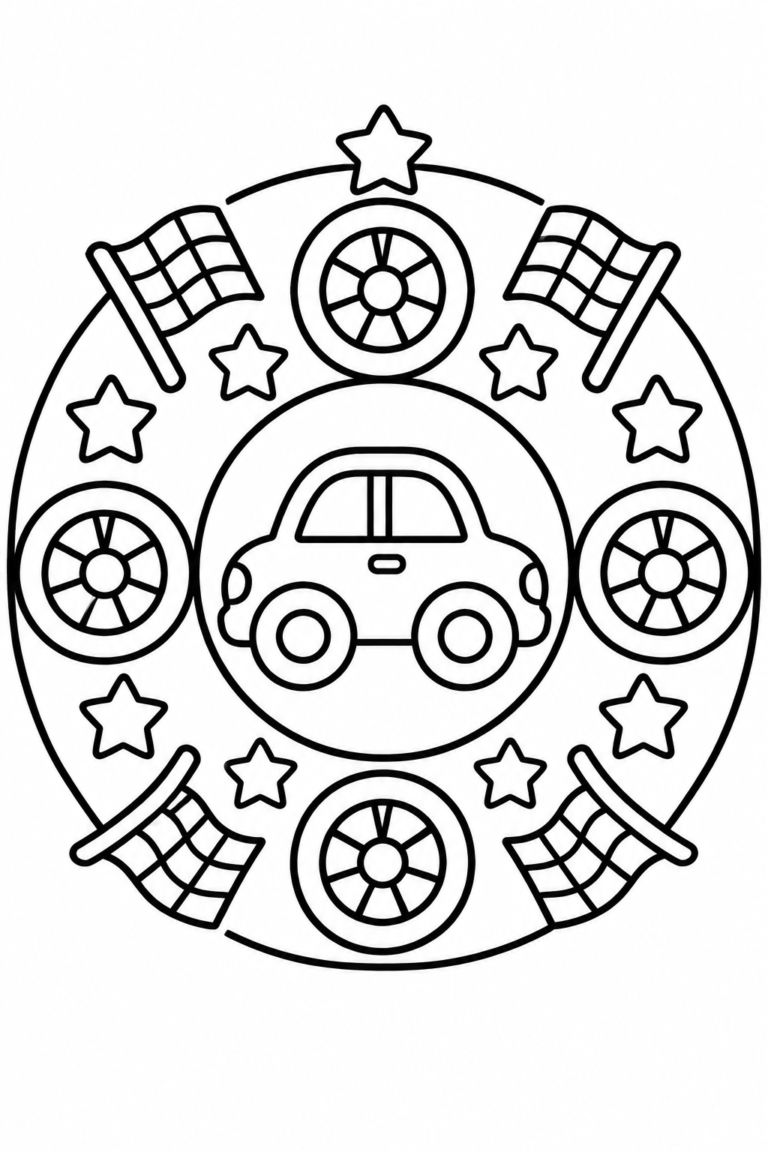 Mandala de coche para niños: lámina para imprimir y colorear