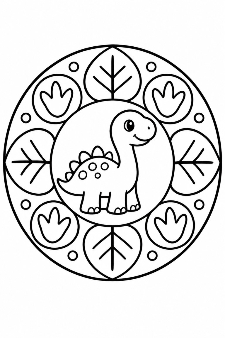 Mandala de dinosaurio para niños: lámina para imprimir y colorear