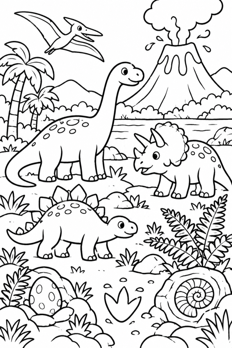 Pinta y busca dinosaurios para niños: lámina para imprimir