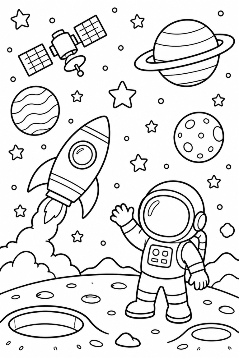 Pinta y busca objetos del espacio: lámina para imprimir