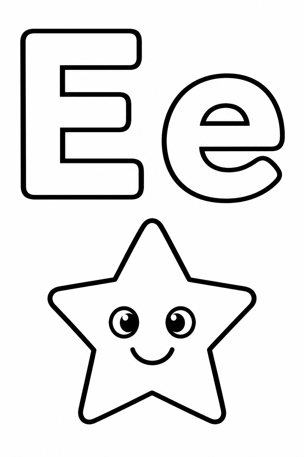 Letra E para colorear: mayúscula, minúscula y estrella