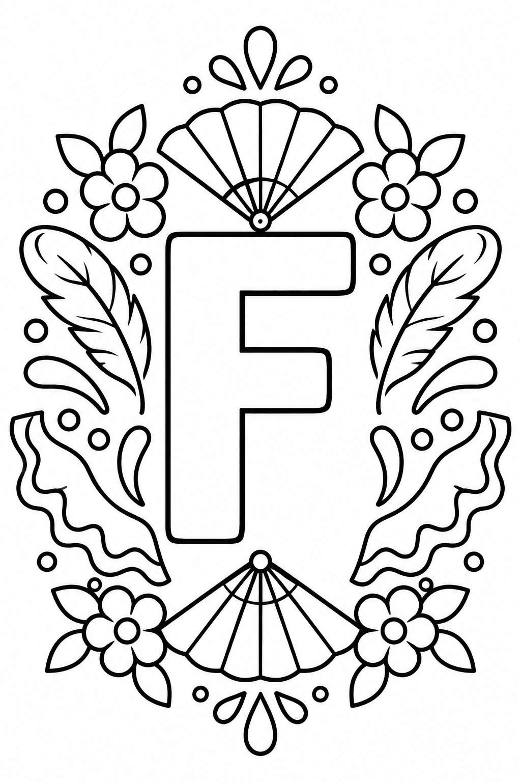 Mandala de la letra F para colorear: dibujo imprimible para niños