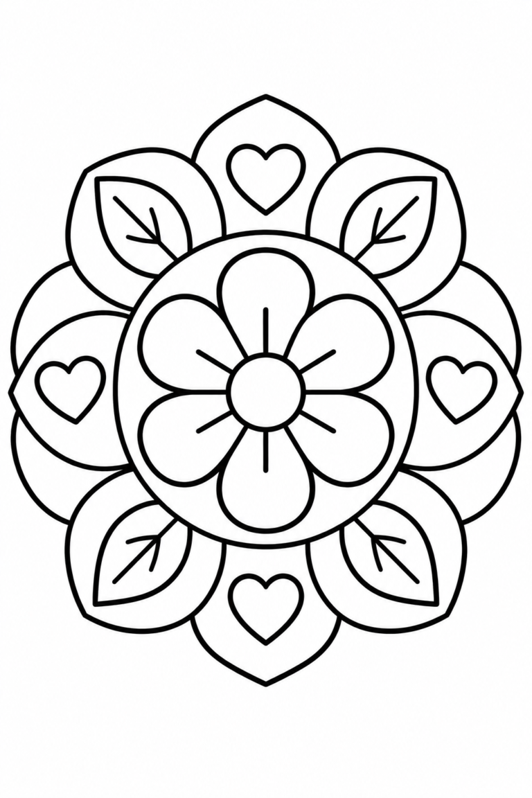 Flor para colorear para niños: mandala imprimible con pétalos