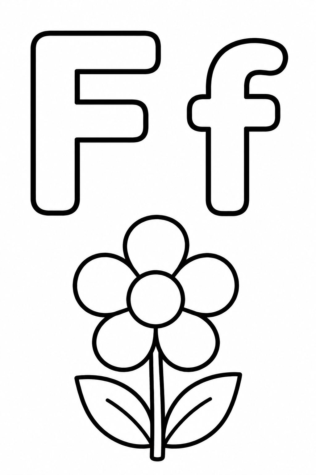 Letra F para colorear: mayúscula y minúscula junto a una flor