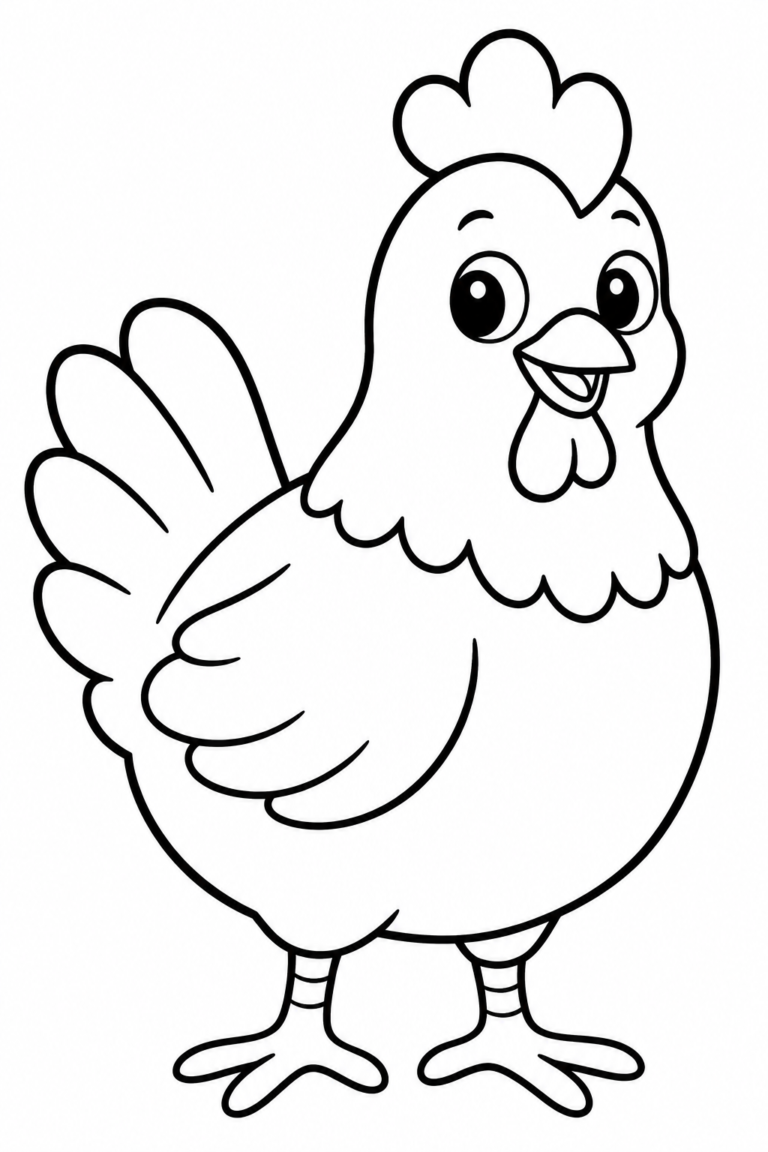 Gallina para colorear para niños: dibujo de granja para imprimir