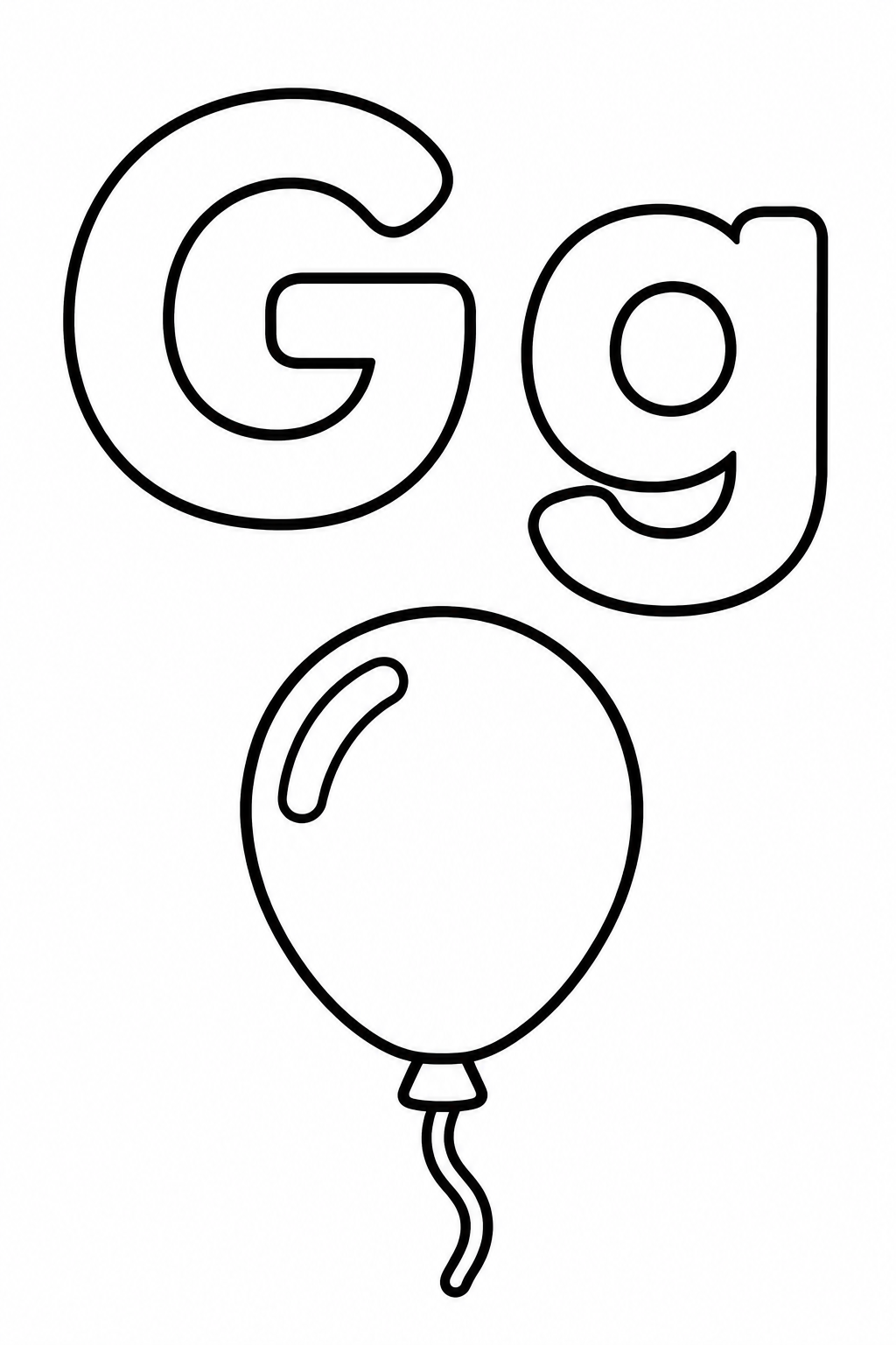 Letra G para colorear: mayúscula, minúscula y globo