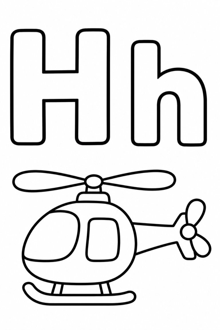 Letra H para colorear: mayúscula, minúscula y helicóptero