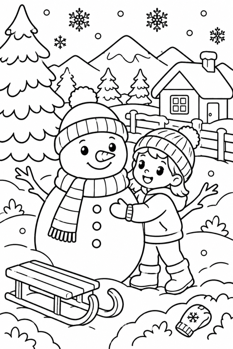Pinta y busca de invierno para niños: lámina para imprimir