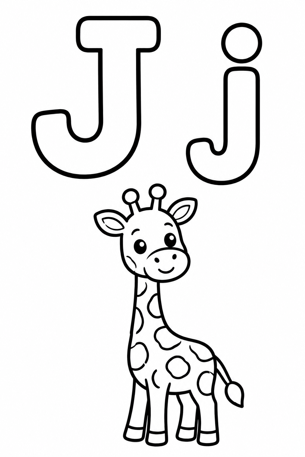 Letra J para colorear: mayúscula, minúscula y jirafa