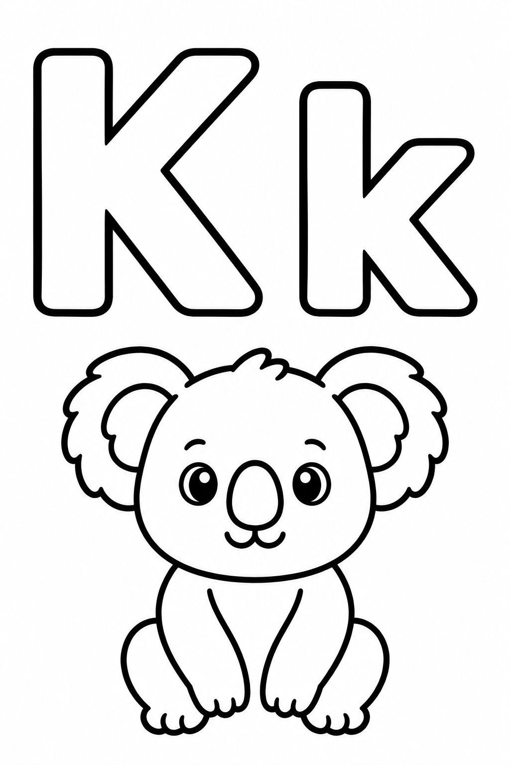 Letra K para colorear: koala en mayúscula y minúscula