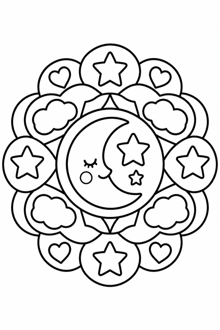 Luna para colorear para niños: mandala imprimible