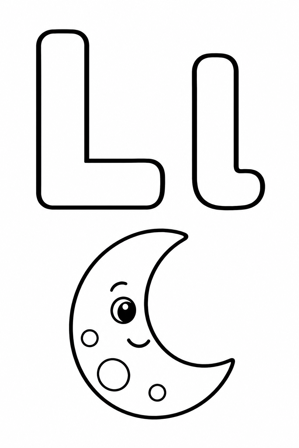Letra L para colorear: mayúscula, minúscula y luna