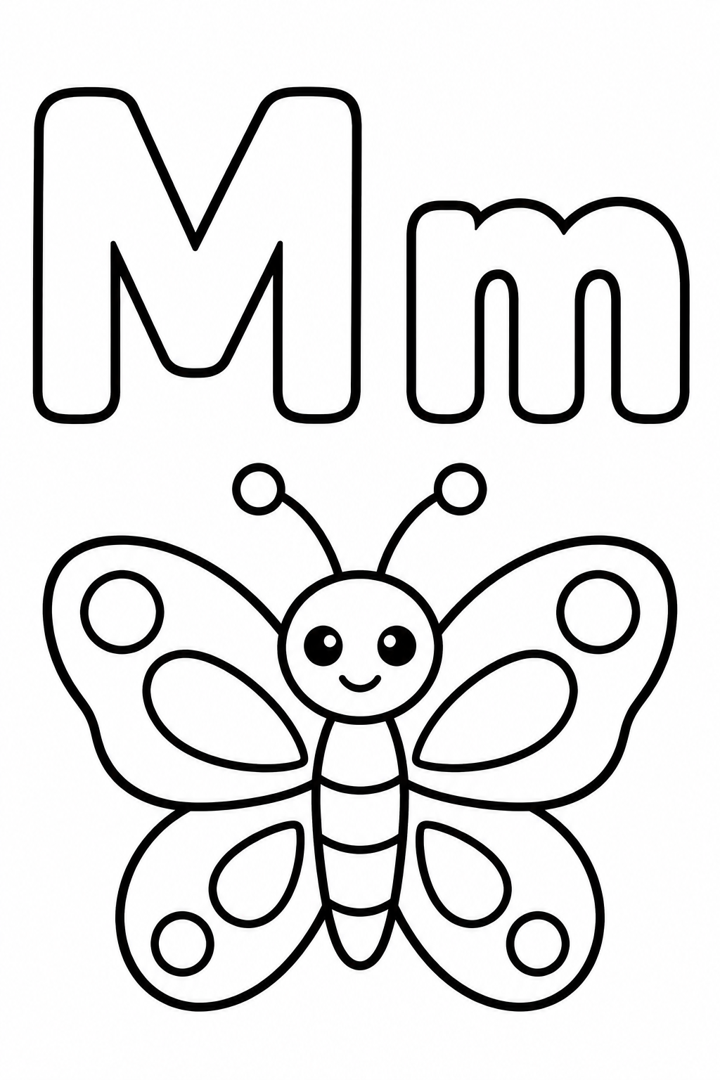Letra M para colorear: mayúscula, minúscula y mariposa