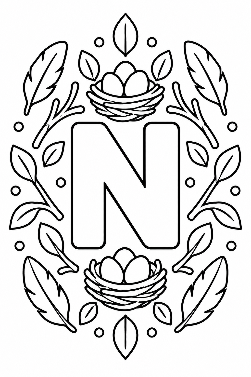 Mandala de la letra N para colorear: dibujo imprimible para niños