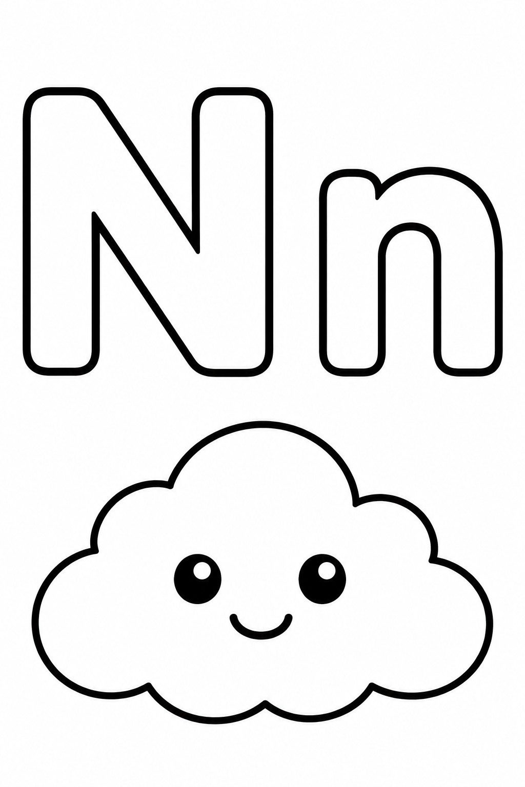 Letra N para colorear: mayúscula, minúscula y nube