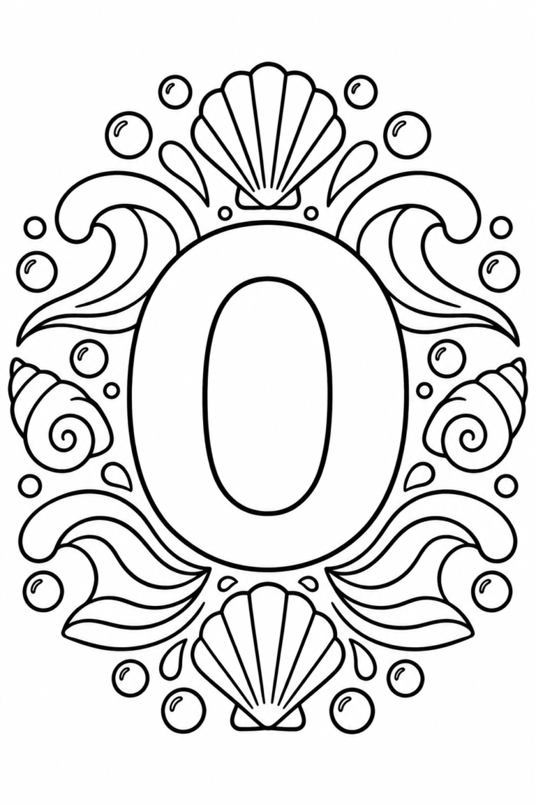 Mandala de la letra O para colorear: dibujo imprimible del océano