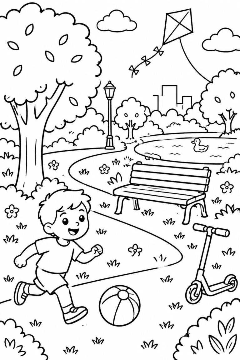 Parque para colorear: pinta y busca objetos de la escena