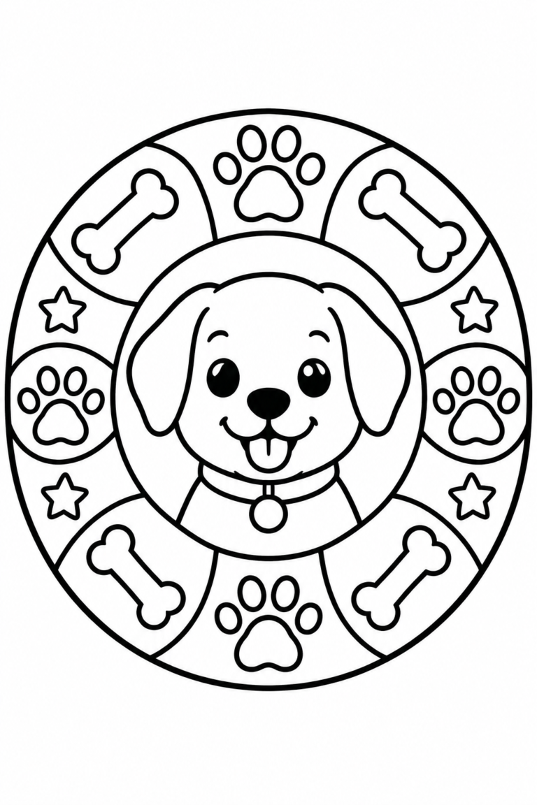 Mandala de perro para niños: lámina para imprimir y colorear