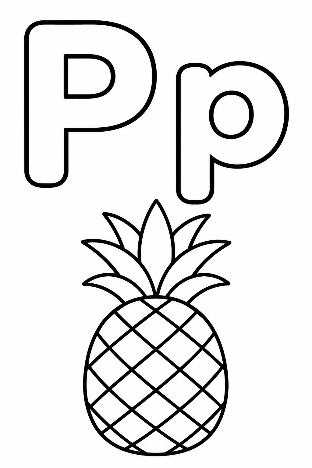 Letra P para colorear: mayúscula, minúscula y piña