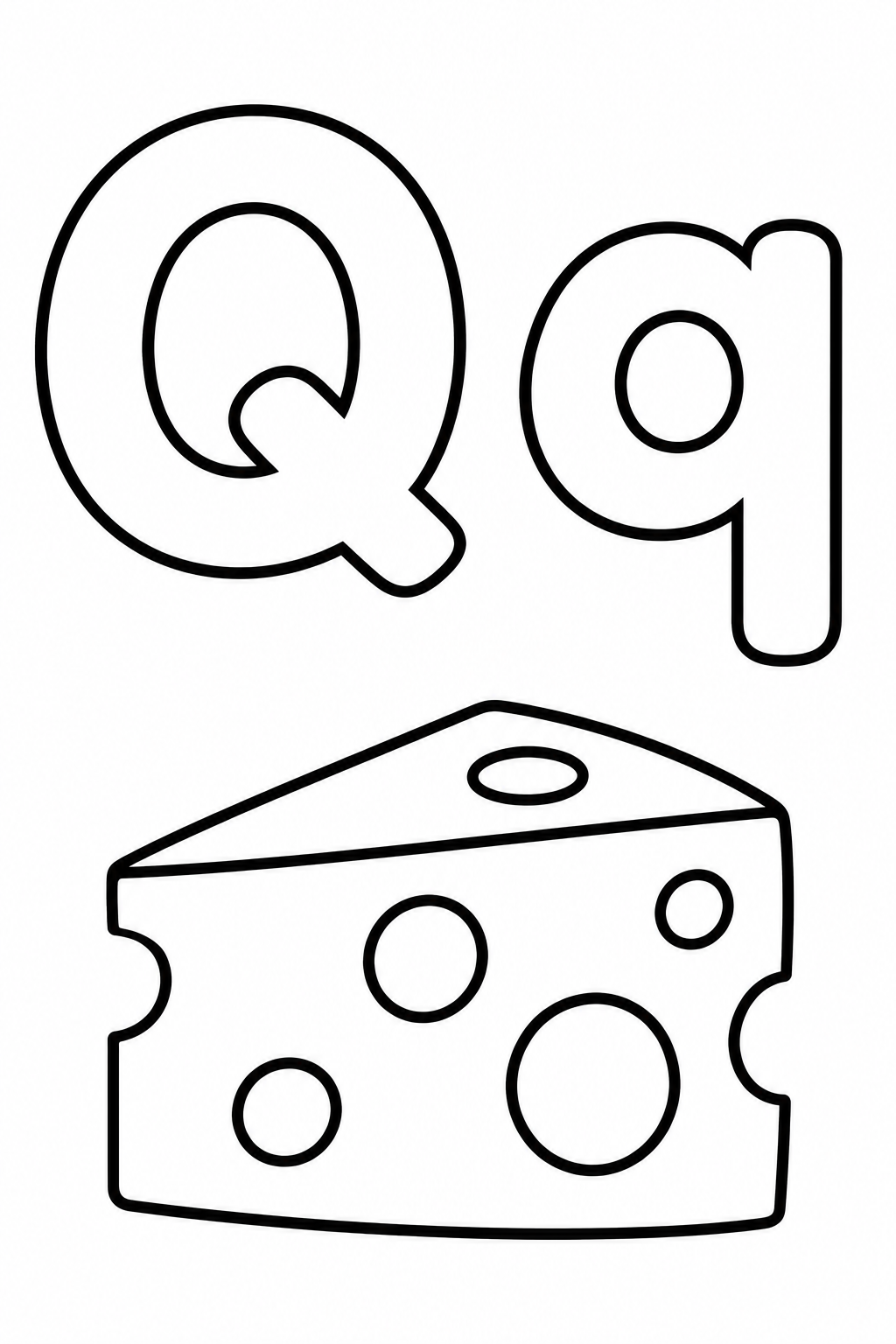 Letra Q para colorear: mayúscula, minúscula y queso