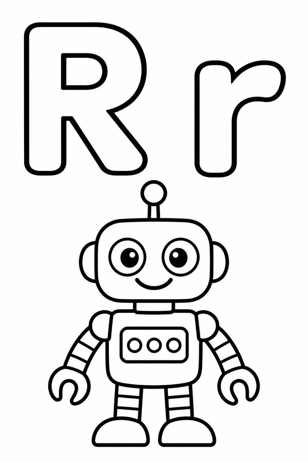 Letra R para colorear: robot, mayúscula y minúscula