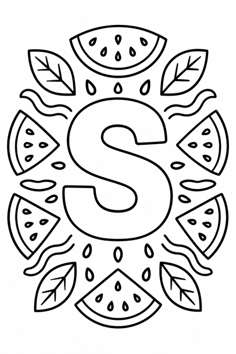 Mandala de la letra S para colorear: diseño infantil para imprimir