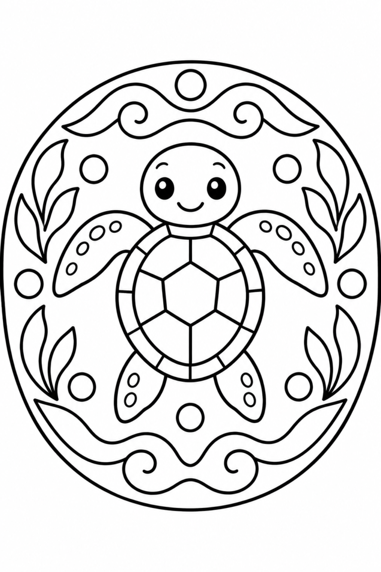 Tortuga para colorear para niños: mandala marina para imprimir