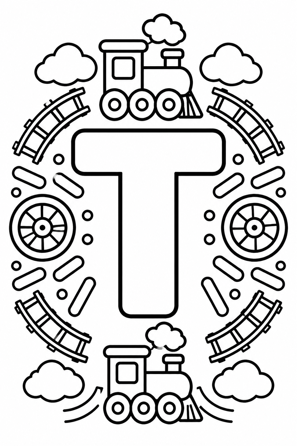 Mandala de la letra T para colorear: dibujo imprimible para niños