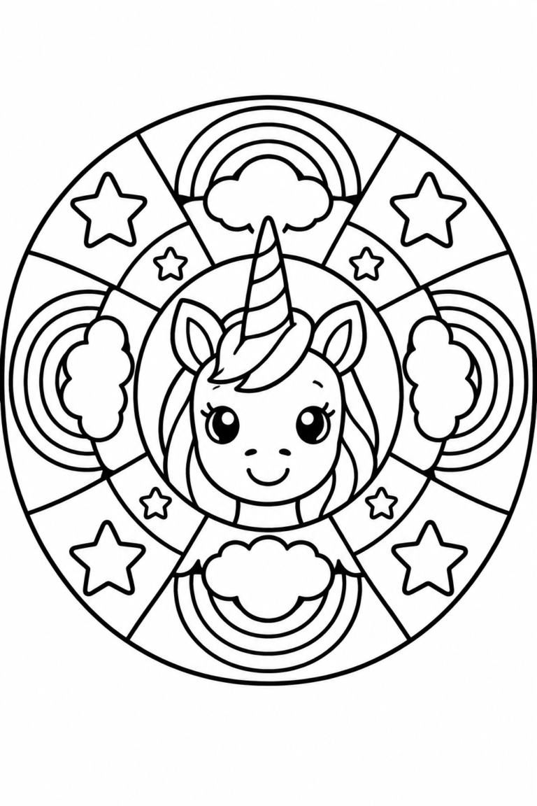 Unicornio para colorear para niños: mandala imprimible