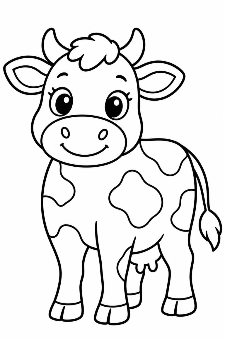 Vaca para colorear para niños: dibujo imprimible de granja