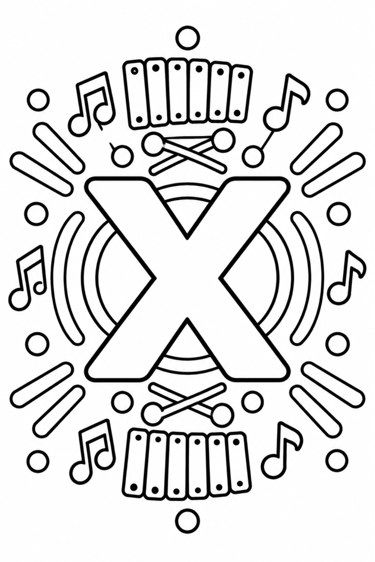 Mandala de la letra X para colorear: diseño infantil para imprimir