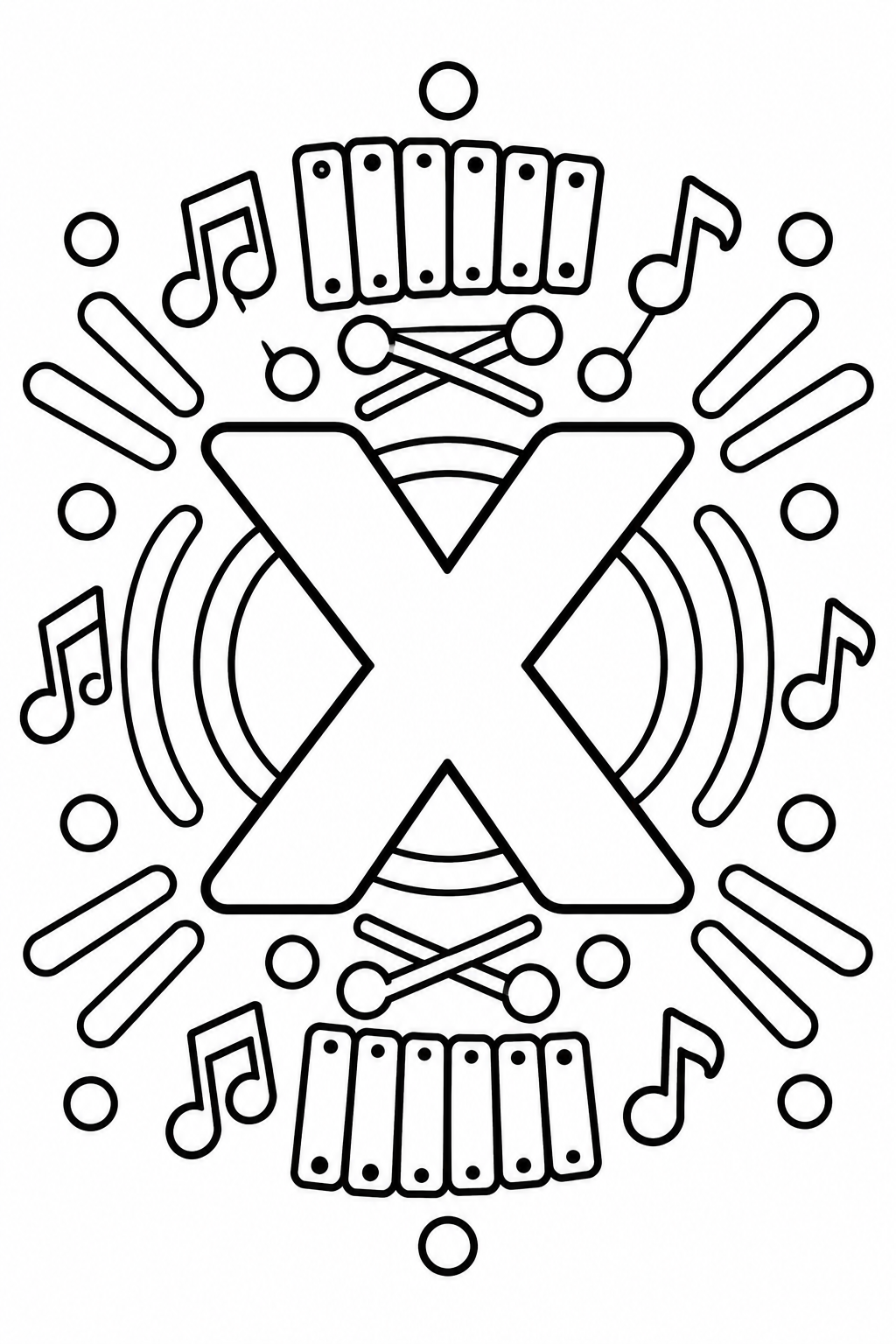 Mandala de la letra X para colorear: diseño infantil para imprimir