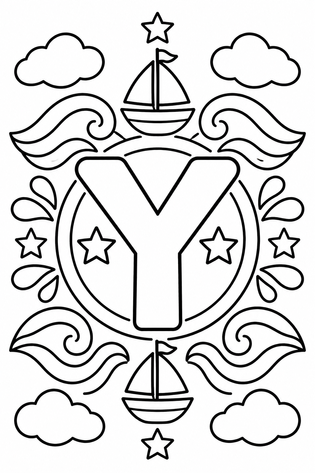 Mandala de la letra Y para colorear: lámina infantil del mar