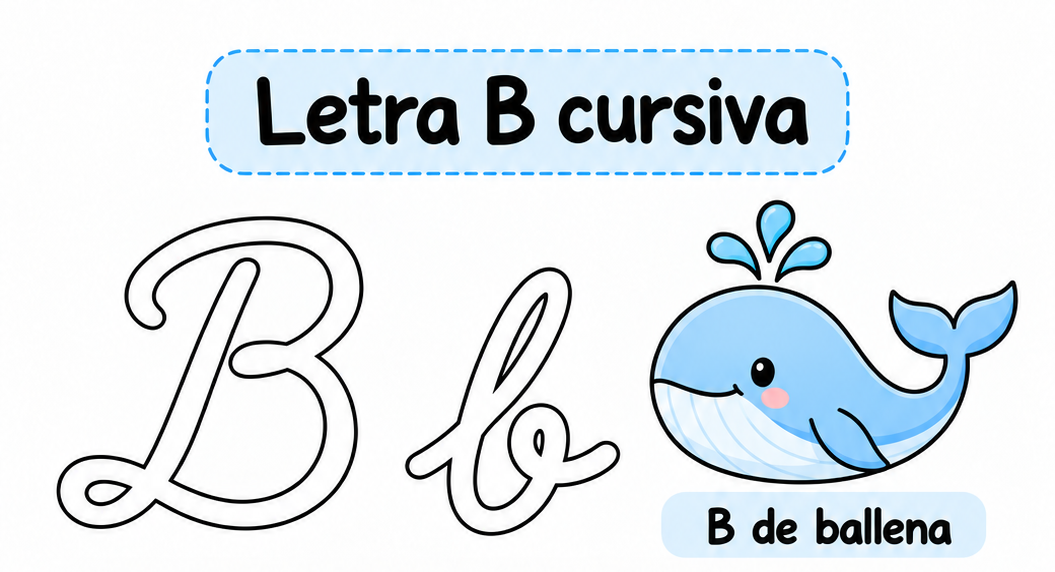 Letra B cursiva para imprimir gratis: práctica de trazos con barco