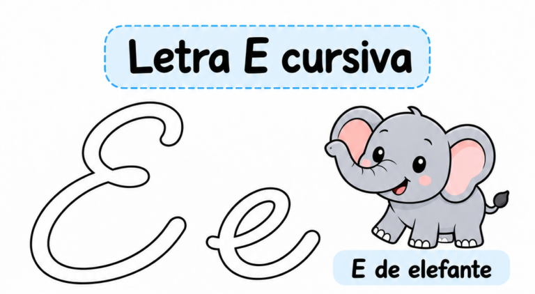 Letra E cursiva para imprimir gratis: práctica de trazos con estrella