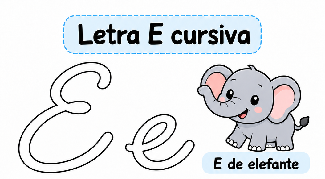 Letra E cursiva para imprimir gratis: práctica de trazos con estrella