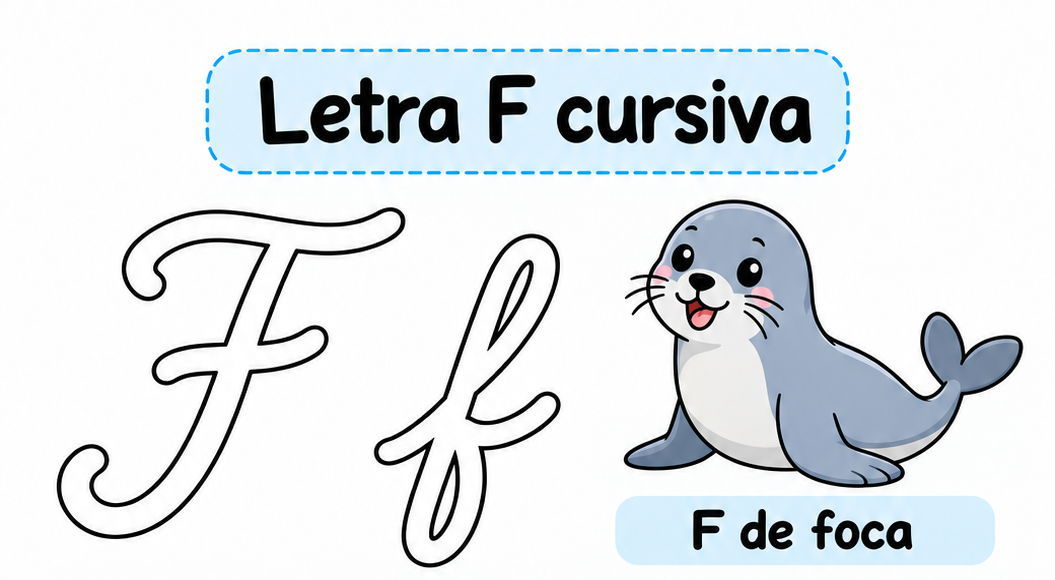 Letra F cursiva para imprimir gratis: práctica de escritura con flor