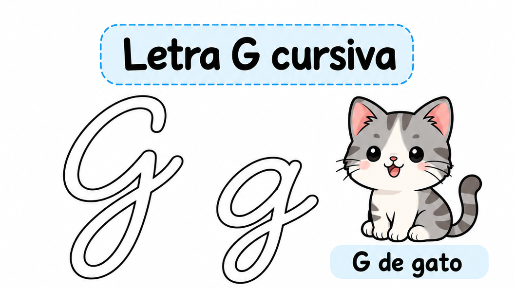 Letra G cursiva para imprimir gratis: práctica de trazos fluidos con globo